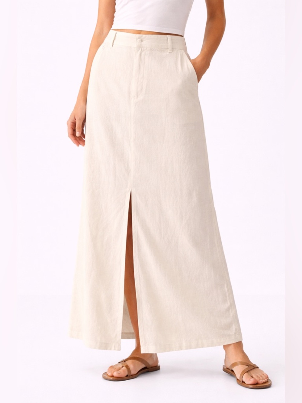 NWT Mango Cream 100% Linen Maxi Skirt Size 8 / EUR 40
